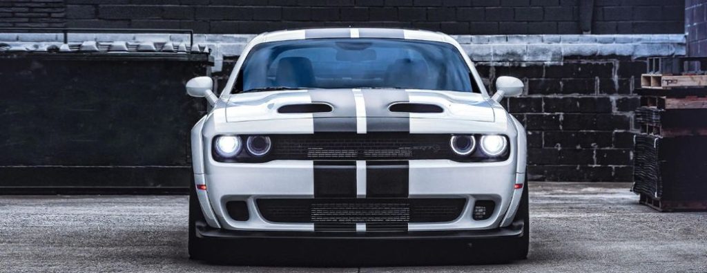 Front profile of a 2022 Dodge Challenger on a road